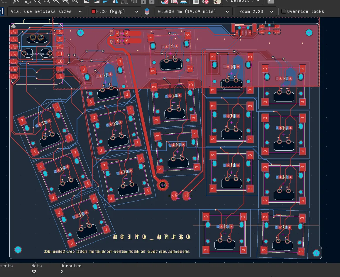 設計中のPCBレイアウト図
