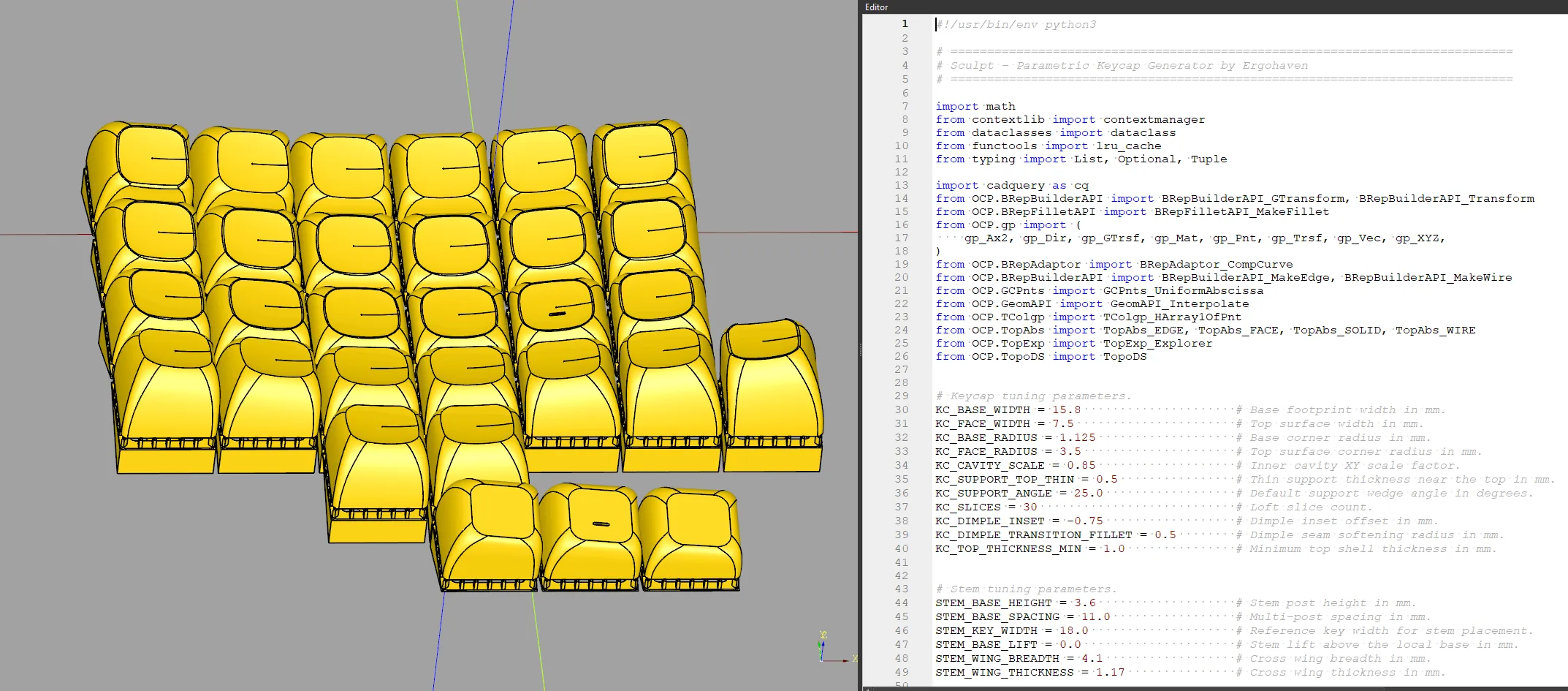 生成されたキーキャップのレンダリング例