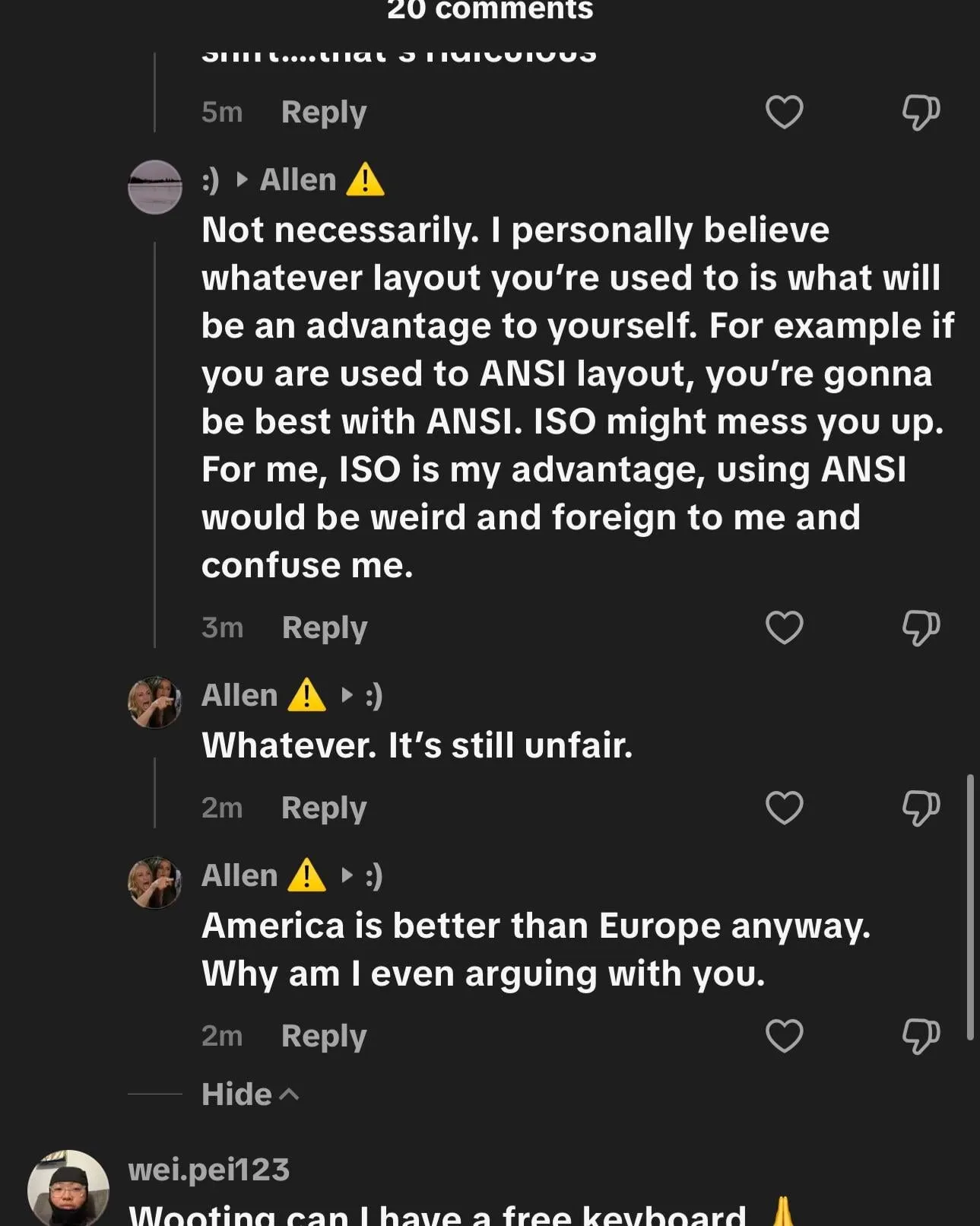 Wootingのコメント欄の様子3